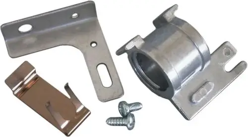 Montageset bestehend aus einem Haltewinkel, einem Metallzylinder und Schrauben, geeignet für Bosch-Geräte zur Befestigung von Glühzündelektroden.